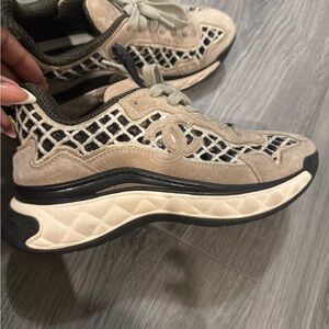 Chanel Beige and Black Sneakers